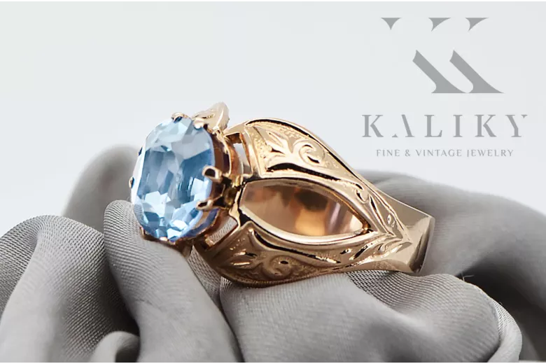 Ring Vintage style Aquamarine Original Vintage 14K Rose Gold vrc135r